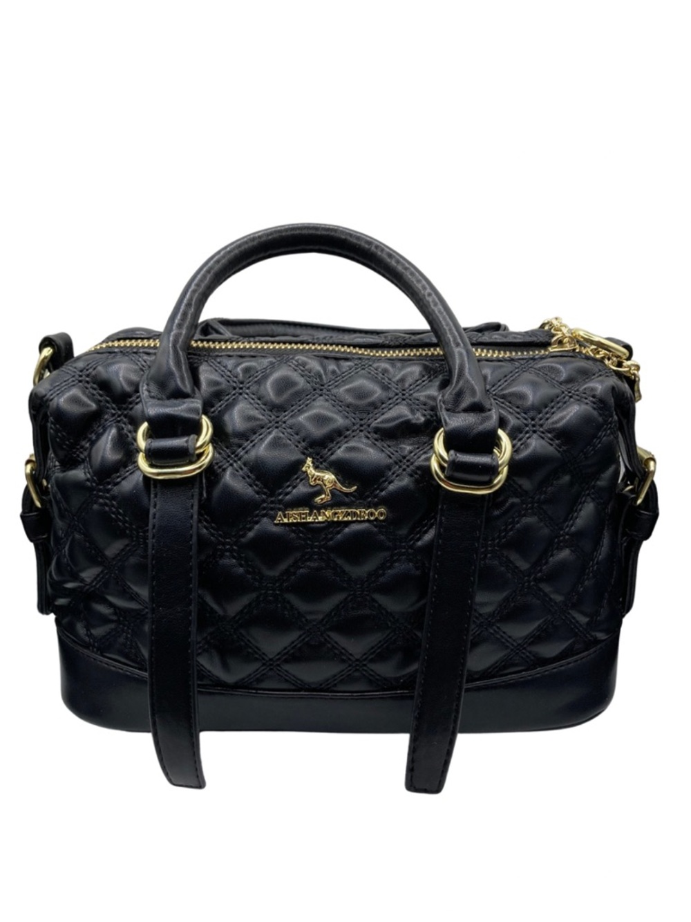 Aishang Zhiduo Black Quilted Boston Satchel Bag Streetwear Preppy
